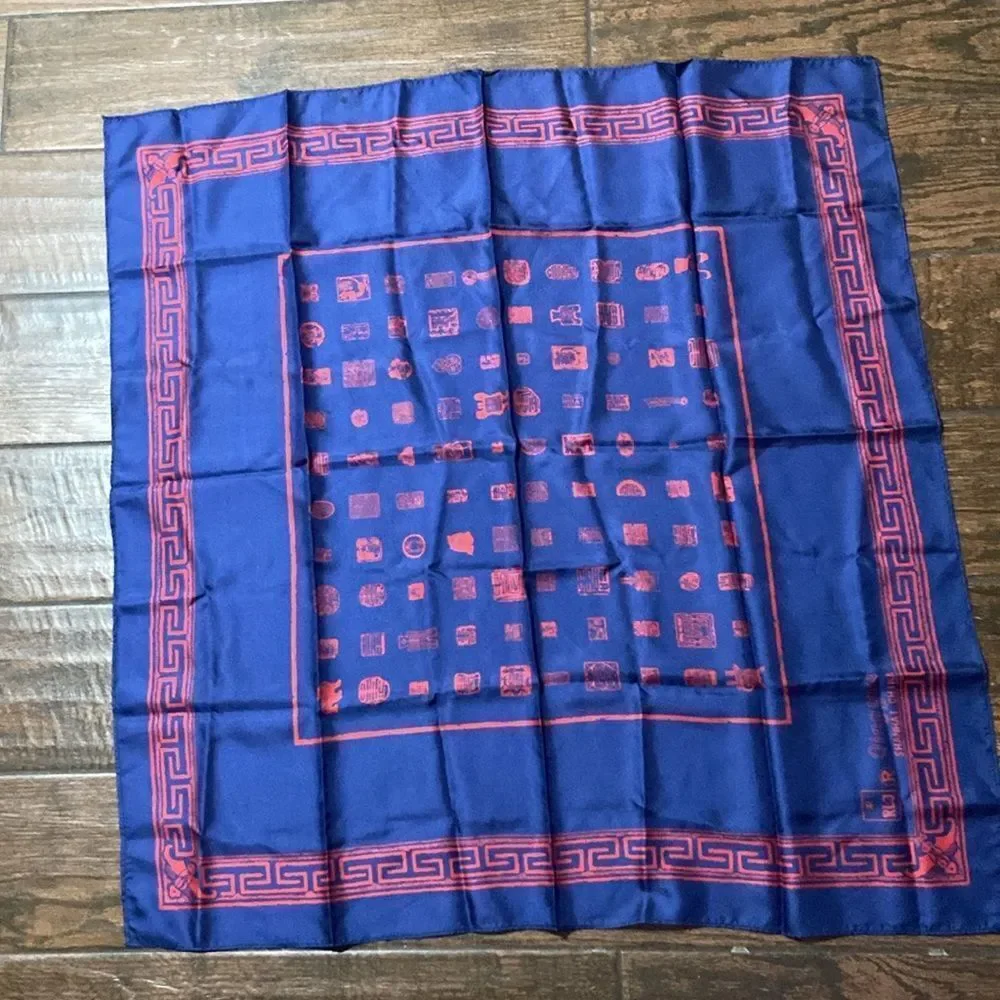 RLJ Qing Yue Blue and Red Silk Scarf Vintage